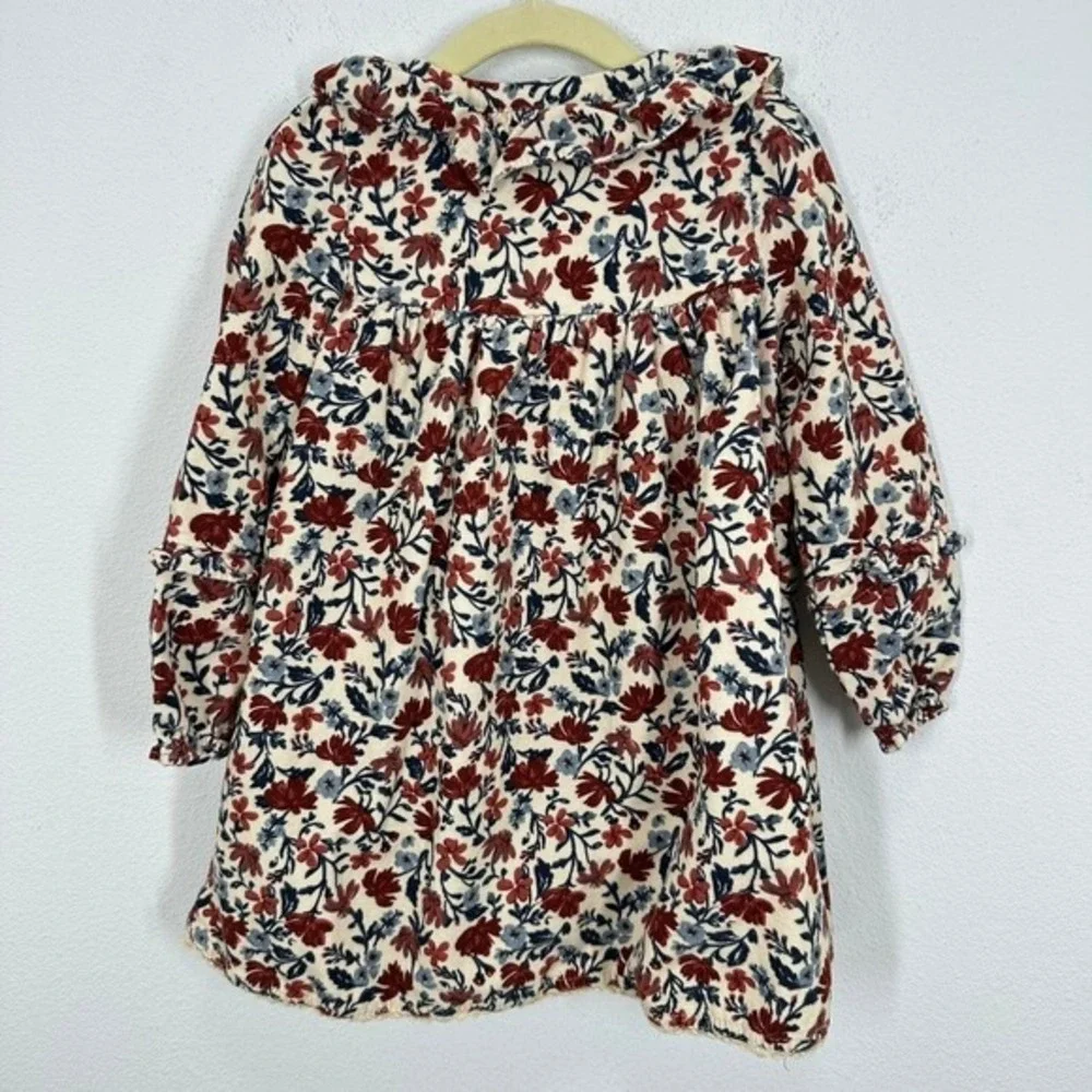 Happily Grey Girls Size 3T Dress Fall Floral Corduroy Ruffle Neck Long Sleeve